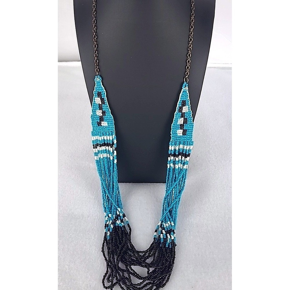 Seed Bead Multi Strand Necklace Women Blue Black‎ Excellent Tribal Boho Style